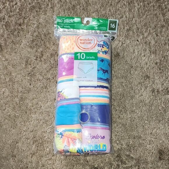 Wonder Nation Girls Brief Underwear, 10-Pack, Size 16 , - Picture 4 of 6